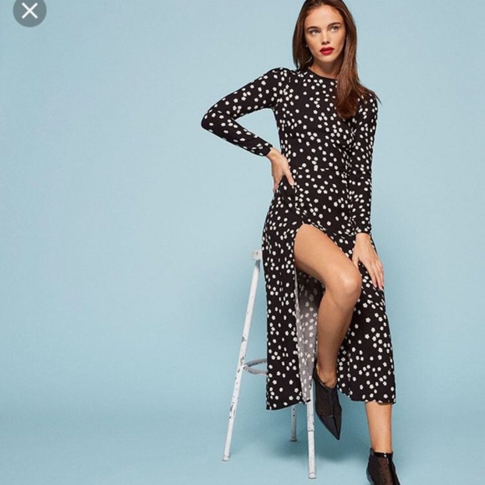 Reformation Black and White Polka Dot Midi Dress - Picture 2 of 10